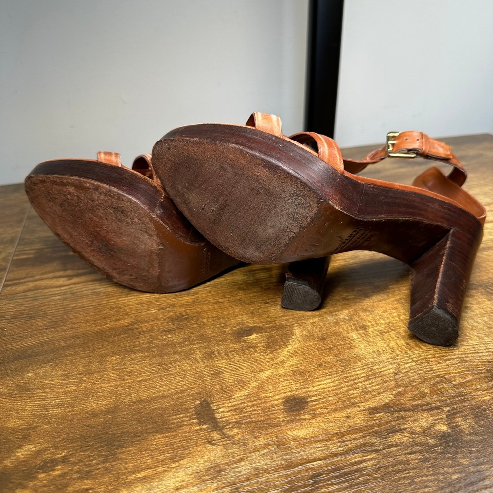 Ralph Lauren Purple Label Collection Leather T-Strap Platform Sandals Wooden 8.5 - Picture 12 of 12